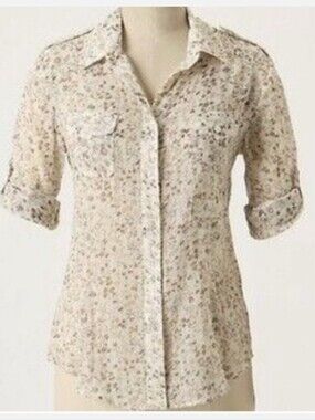 Anthropologie | Fei Semi Sheer Floral Cotton Button down Shirt L